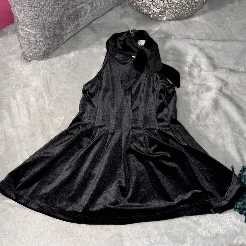 GB Girls Black Velvet Sleeveless Dress with Bow